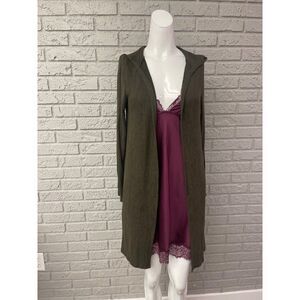 Pink Rose Green Open Front Hooded Cardigan Size S